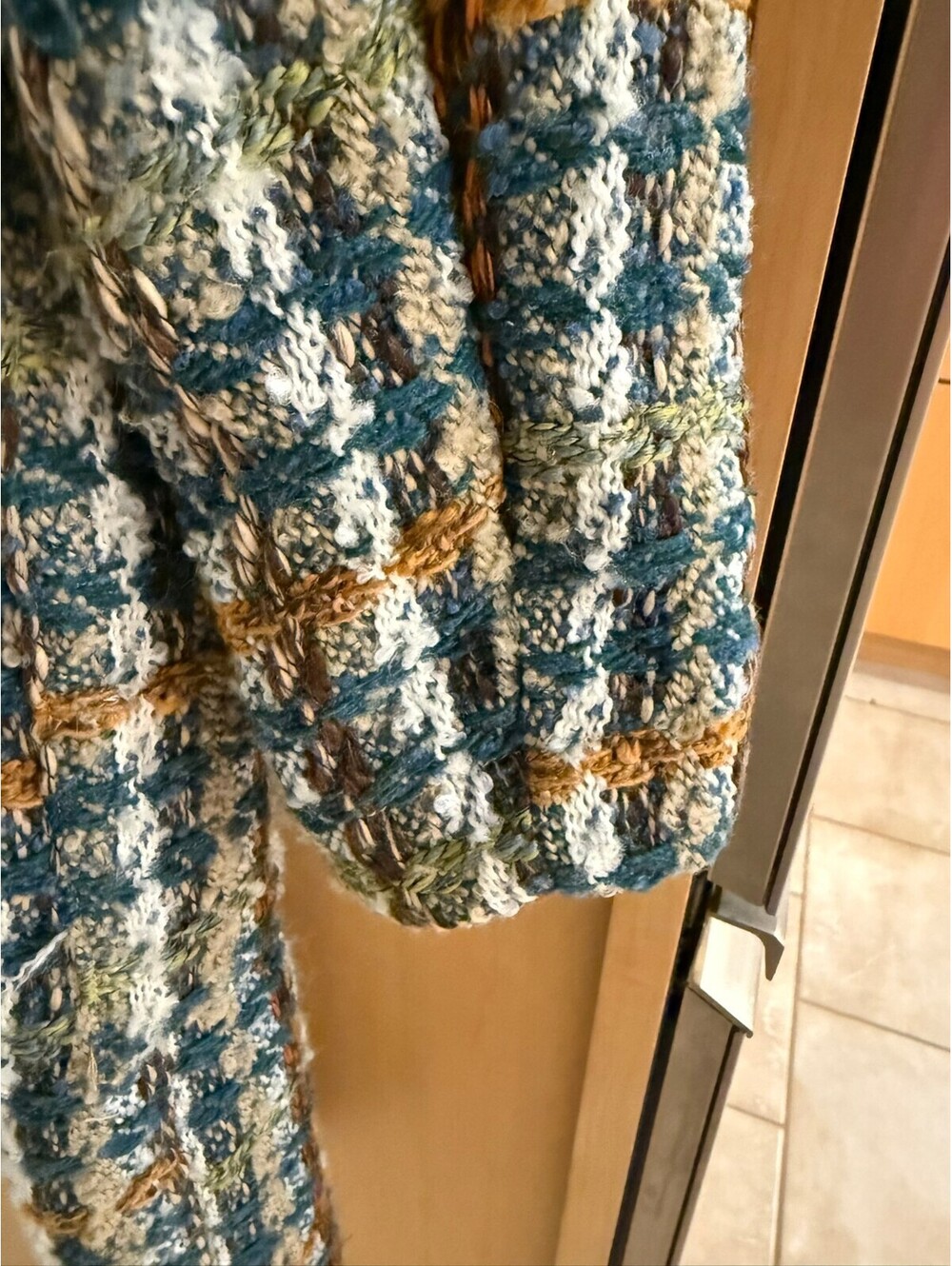 J.NNA Plaid Boucle Shacket Womens Small Blue Oversized Button Front Jacket Coat - Picture 3 of 9